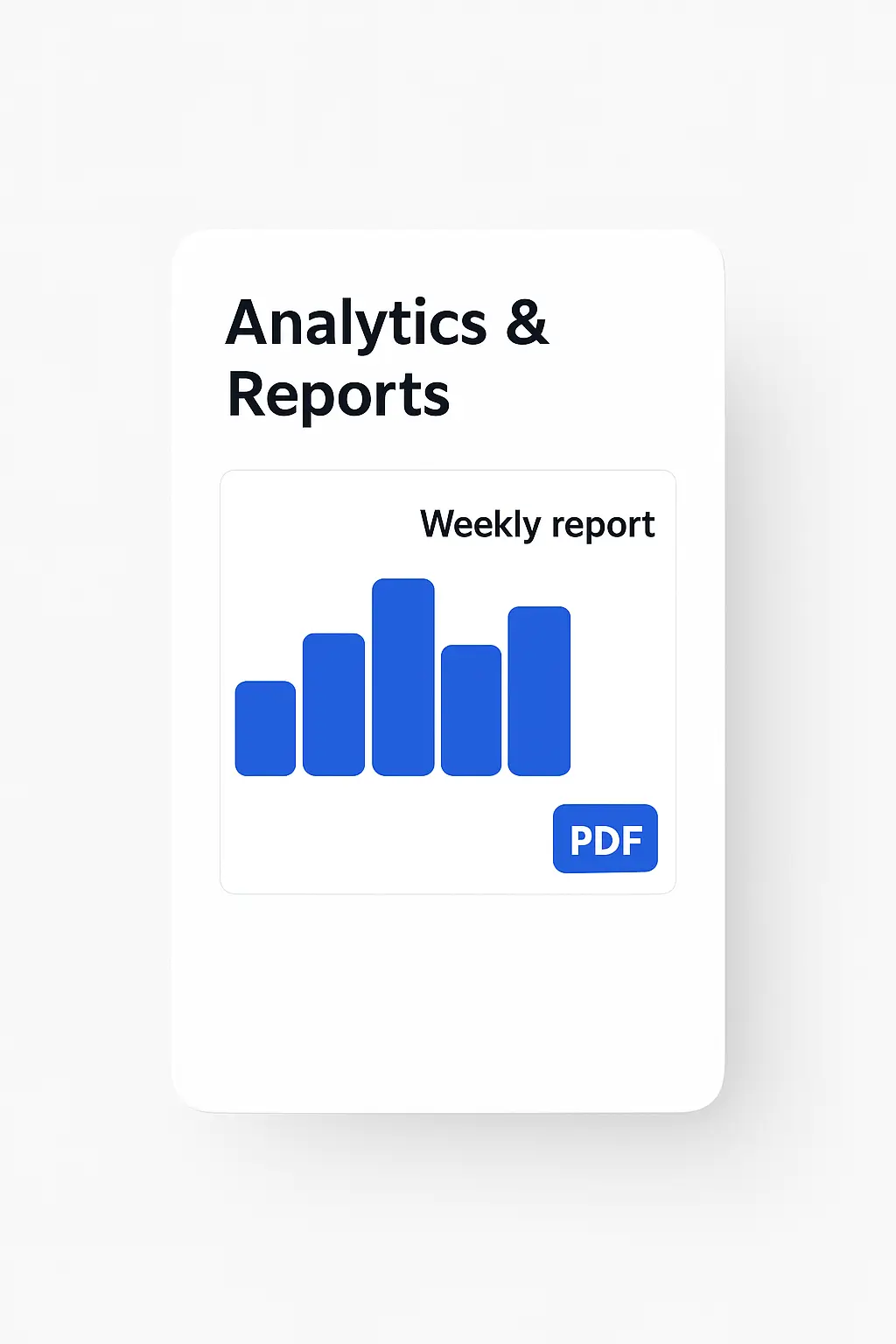Analytics & Reports. Response times, volumes, and scheduled PDFs